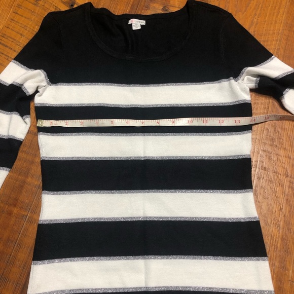 Women's Striped Black, White, & Silver Guess Sweater, Size Small Petite - Picture 13 of 16